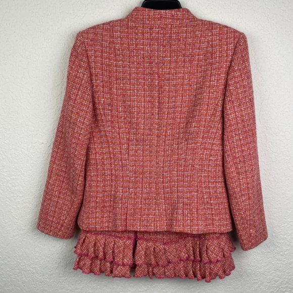 Vintage KAY UNGER Womens 10 Pink Multi Tweed Blazer Skirt Set Lined Pockets - Picture 2 of 16